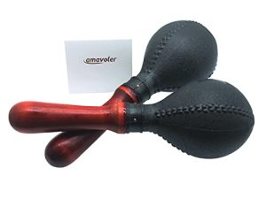 Amavoler MARACAS， Pair of Shakers Rattles Sand Hammer Percussion Musical Instrument for Live Performances Concert Birthday Parties ktv and Recording Sessions（black）