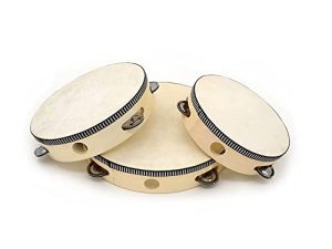 HLMOptimo 3 Pack Tambourine for Adults Wooden Tambourine 6 inch 8 inch 10 inch Hand Held Tambourine Metal Jingles Single Row Instrument Handheld Tambourine Drum (Wooden)