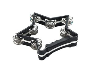 Star Shaped Tambourine Pentagram Percussion Tambourines Hand Tambourine for Adults 9.8"x9" Double Row Jingles Metal Jingles Handheld Shaker Musical Rhythm Instrument (Black)