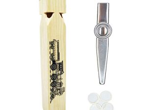 Fartime 2Pcs-Wooden Train Whistle and Silver Kazoo for Music Instrument Gifts Wood Musical Instrument Educational Toys