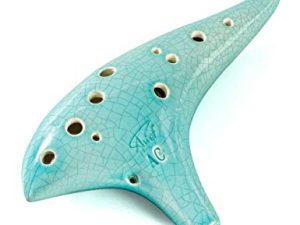 “Ocean Notes” 12 Hole Sweet Potato Ocarina Graceful Shape Pottery Ocarina in Alto C (Cyan Ice Crack)