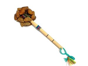 Natural Cacho Seed Pod Shell Nut Shaker Bamboo Wooden Handle Stick Rattle Maraca - Handmade Percussion Gifts Peruvian Musical Instrument
