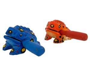 Cozinest Pair Wooden Frogs Guiro Rasp Percussion Instruments Tone Block Thailand Craft Small Wood Frog Musical Instrument 2 Inch (Blue and Orange Dots)