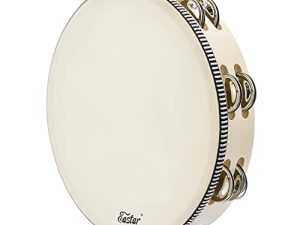 Eastar Tambourine 10" Double Rows Jingle Tambourine for Adults Kids Wooden Tambourine Instruments for Church Percussion Musical Instrument Handbell Clap Drum