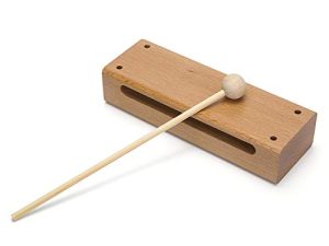 Wood Block Musical Instrument with Mallet Solid Hardwood Percussion Rhythm Blocks