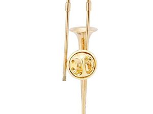 Gold Plating Trombone/Cornet Brooch Mini Musical Instrument Shape Pin Decoration Box Birthday Present(Trombone)