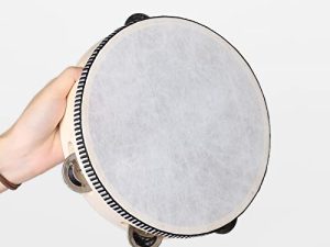 8 Inch Tambourines for Adults Wooden Hand Drum with Metal Jingles Bells Tambourines Musical Instrument for Church