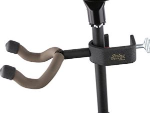String Swing Mic Stand Guitar Hanger - Holder for Electric Acoustic and Bass Guitars Stand Accessories for Home or Studio - Keeps Musical Instruments Safe On Stage Black Metal Stand Clamp CC04K