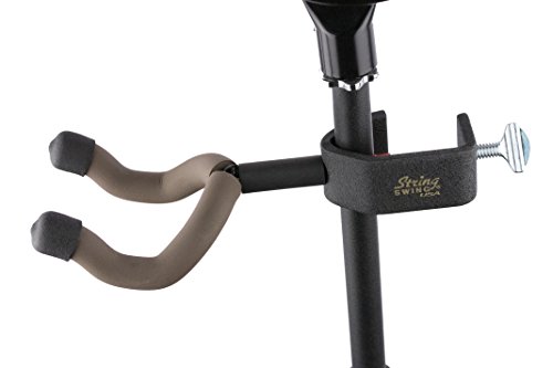 String Swing Mic Stand Guitar Hanger - Holder for Electric Acoustic and Bass Guitars Stand Accessories for Home or Studio - Keeps Musical Instruments Safe On Stage Black Metal Stand Clamp CC04K String Swing Mic Stand Guitar Hanger - Holder for Electric Acoustic and Bass Guitars Stand Accessories for Home or Studio - Keeps Musical Instruments Safe On Stage Black Metal Stand Clamp CC04K