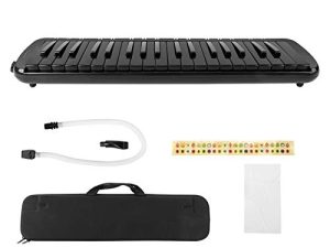 F‑37s Melodica 37‑key Blowpipe Mouthpiece Air Piano Keyboard Wind Melodica Tube Musical Note Sticker Musical Instrument Suitable for Beginner Practice (Black)