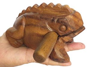 Cozinest Medium 6" Wood Frog Guiro Rasp Percussion Musical Instrument Tone Block Wooden Handcraft Percussion Instruments Products From Thailand Lucky Frog for Home Office Decor (Tan)