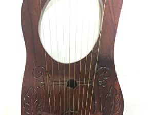 Lyre Harp 10 String Musical Instrument Solid Wood Handmade Carved with Tuning Wrench Extra String
