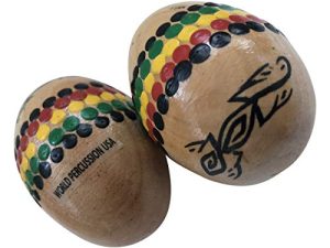 Wood Egg Shaker - Natural Finish - Pair (2pcs) by World Percussion USA (Painted Rasta)