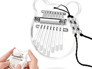 VIVP 8 Keys Mini Kalimba Thumb Piano Crystal Clear Acrylic Finger Piano Portable Marimba Musical Handmade Instruments Professional Mbira with Lanyard Chain Good Accessory Pendant Gift Easy to Learn