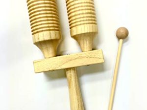 Double Wood Tone Block and Guiro with Mallet - High and low pitch percussion musical instrument