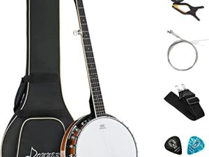 Donner Banjo Full Size 5 String Tenor Banjolele Guitar with Banjo Kit Tuner Gig Bag