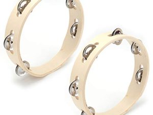 Tosnail 2 Pack 8" Wood Tambourine - Single Row 6 Pairs Jingles