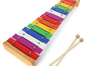 LOLYSIC 15 Tone Xylophone Glockenspiel Colorful Wooden Xylophone Xilofono Instrument with 2 Mallets for Beginner