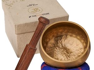 Tibetan Singing Bowl Set by Ohm Store — Meditation Sound Bath Bowl and Wooden Striker with Lokta Gift Box — Hand Hammered Nepali Instrument for Yoga