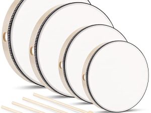 4 Pieces Kids Drums Hand Drums Percussion Wood Frame Drum with Drum Stick