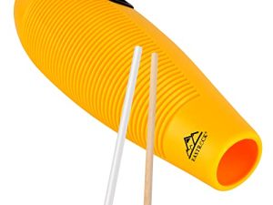 EASTROCK Guiro Instrument 3.9"x13" Fish Shaped Latin Percussion Instrument with 2 Scrapers Yellow Guiro Instrument Musical Training Tool for Beginners and Professional Band Accompaniment