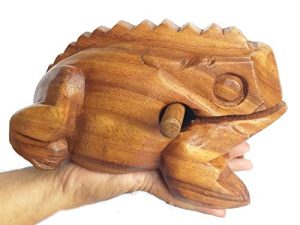Cozinest Extra Large 9" Wood Frog Guiro Rasp Percussion Instrument Tone Block Wooden Good Luck Frog Animal Shaped Figurine Handcraft Musical Instruments from Thailand Home Office Decoration (Tan)