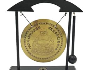 Chinese desktop gong Fengshui Mini table top gong Attached mallet Chan sect Musical Instruments Family decorations Holiday gifts Attached red rope bracele (Buddha)