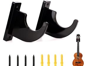 Guitar Hanger Guitar Wall Mount Bracket Holder Guitar Hooks Hanging Rack for Electric Guitar Acoustic Guitar Ukulele Bass Mandolin Wood Guitar Accessories Storage Shelf for Music Room (JTJ-02-BLACK)