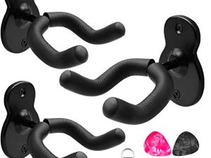 Guitar Wall Mount Hanger 3 pack Holder Metal Hook Black for Acoustic Electric Bass Guitars Ukulele and More Instruments