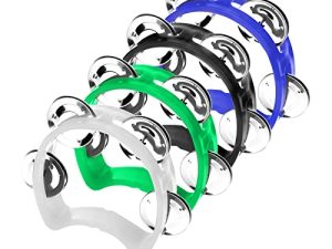 SAVITA 4 Colors Percussion Tambourine Plastic Mini Half Moon Adults Tambourine Jingle Bell Musical Toys Musical Rhythm Instruments for Boys Girls Kindergarten Party Family Gatherings