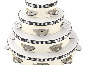 4PCS Tambourines for Adults Church Diameter in 10 inch 8 inch 6 inch 4 inch Percussion Tambourine Musical Instruments Tambourine for School Party Dancing Concert (Wooden(Round))