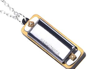 Portable Mini Harmonica Music Instrument Musical Necklace Toy Mini Harmonica for Both Kids and Adults (Silver)