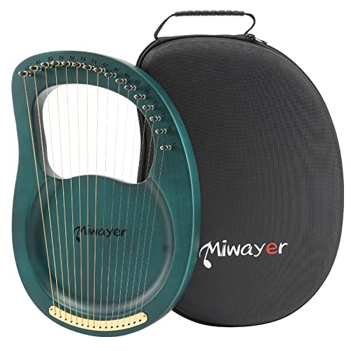 Miwayer Lyre Harp 16 Strings Musical Instrument Solid Mahogany Body Harp Professional Stringed Instrument with Accessories and Bag (Cyan 16 Strings Harp) Miwayer Lyre Harp 16 Strings Musical Instrument Solid Mahogany Body Harp Professional Stringed Instrument with Accessories and Bag (Cyan 16 Strings Harp)