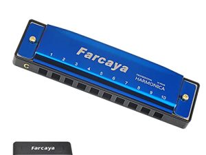Farcaya Harmonica for Kids Students Beginners Adults Blues Harp Diatonic C Key 10 Holes 20 Tones Metal Mouth Organ with Hard Case and Cleaning Cloth (Blue)