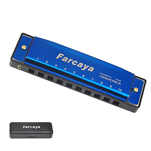 Farcaya Harmonica for Kids Students Beginners Adults Blues Harp Diatonic C Key 10 Holes 20 Tones Metal Mouth Organ with Hard Case and Cleaning Cloth (Blue) Farcaya Harmonica for Kids Students Beginners Adults Blues Harp Diatonic C Key 10 Holes 20 Tones Metal Mouth Organ with Hard Case and Cleaning Cloth (Blue)