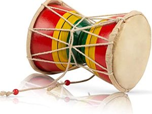 Handmade Wooden & Leather Classical Indian Folk Dumroo Damroo Damaru Hand Drum Set Percussion Decorative Collectible Showpiece World Musical Instruments (Multi)