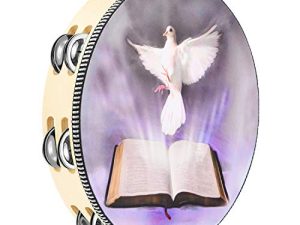 Eastar Tambourine 10" Dove Bible Double Row Jingle Tambourine for Adults Tambourine Instruments for Church Percussion Musical Instrument Handbell Clap Drum
