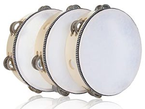 3 Pack 8 inch Tambourine for Adults Hand Held Wood Tambourine Metal Jingles Musical Educational Instrument Rhythm Percussion Tambourine for KTV