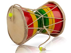 Handmade Wooden & Leather Classical Indian Folk Dumroo Damroo Damaru Hand Drum Set Percussion Decorative Collectible Showpiece World Musical Instruments (Multicolor)