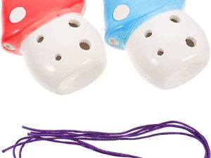 ERINGOGO Ceramic 6 Hole Ocarina Instrument 2pcs Mushroom Shaped Portable Ocarina Musical Instrument with Hanging String Children Ocarina Instrument for Kids Beginners