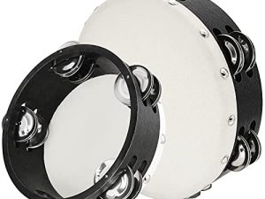 Tambourine for adults and kids (6 Inch and 8 Inch) Wood Handheld Tambourine Metal Jingles