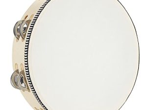 LMS Tambourine Wooden Tambourines for Adults Drum Bell Double Rows Handheld Drum Metal Jingles Percussion Musical Instrument Tambourine for Kids Party (10 Inch