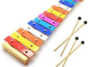 CeleMoon 15 Tone Natural Wooden Toddler Xylophone Glockenspiel for Kids with Multi-Colored Metal Bars Included Two Sets of Child-Safe Wooden Mallets