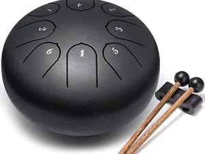 Lronbird Alloy Steel Tongue Drum 8 Notes 6 Inches Handpan Drums Concert Percussion Instruments with Pad Bag Mallets Music Book for Meditation Entertainment Musical Education Zen Yoga Gift (Black)
