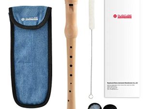 MUSICUBE Professional Soprano Recorder Instrument for Beginner Kids Adults German Fingering Single Hole 2 Piece Pear Wood Recorder with Cotton bag Fingering Chart Joint Grease Cleaning Kit