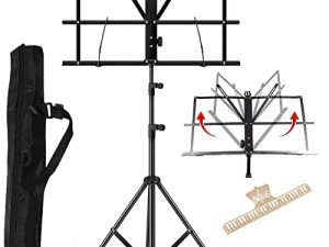 ENNBOM 2-in- 1 Music Stand Portable Folding Sheet Music Stand Adjustable Music Sheet Clip Professional Music Sheet Holder with Carry Bag (Pack of 1)