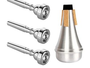 3 Pack Trumpet Mouthpiece (3C 5C 7C) with Lightweight Aluminum Practice Trumpet Mute Silencer Fit for Yamaha Bach Conn King Replacement Musical Instruments Accessories