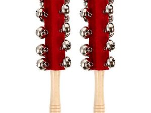 NUOBESTY 2pcs Hand Sleigh Bells Christmas Hand Jingle Bells Rainbow Wooden Handbell Wooden School Ringbell Jingle Stick Shaker Rattle Musical Instrument Toy Holiday Christmas Decoration