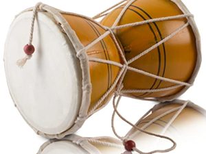 Handmade Wooden & Leather Classical Indian Folk Dumroo Damroo Damaru Hand Drum Set Percussion Decorative Collectible Showpiece World Musical Instruments (Yellow)