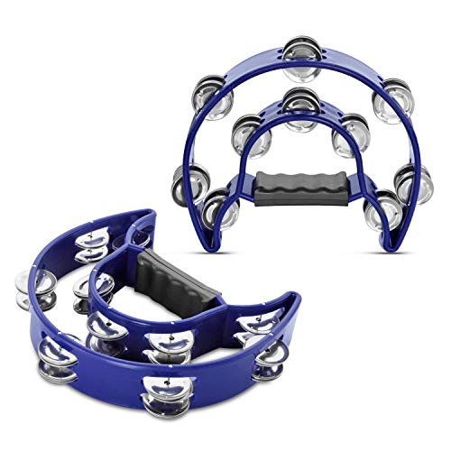Flexzion Tambourine Metal Half Moon Musical Instruments Double Row Metal Jingles Hand Held Instruments Percussion with Ergonomic Handle Grip Flexzion Tambourine Metal Half Moon Musical Instruments Double Row Metal Jingles Hand Held Instruments Percussion with Ergonomic Handle Grip